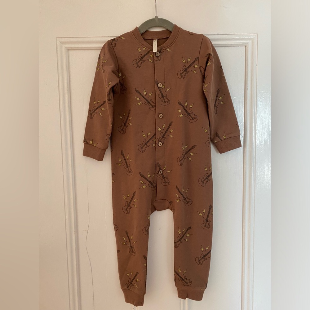 Rylee + Cru one piece, long sleeve jumpsuit , guitar print
